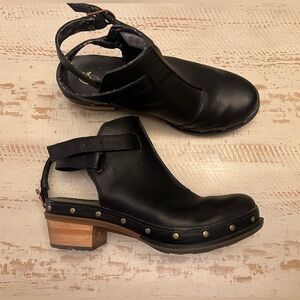 Chaco Black Leather Mules with Wooden Heel